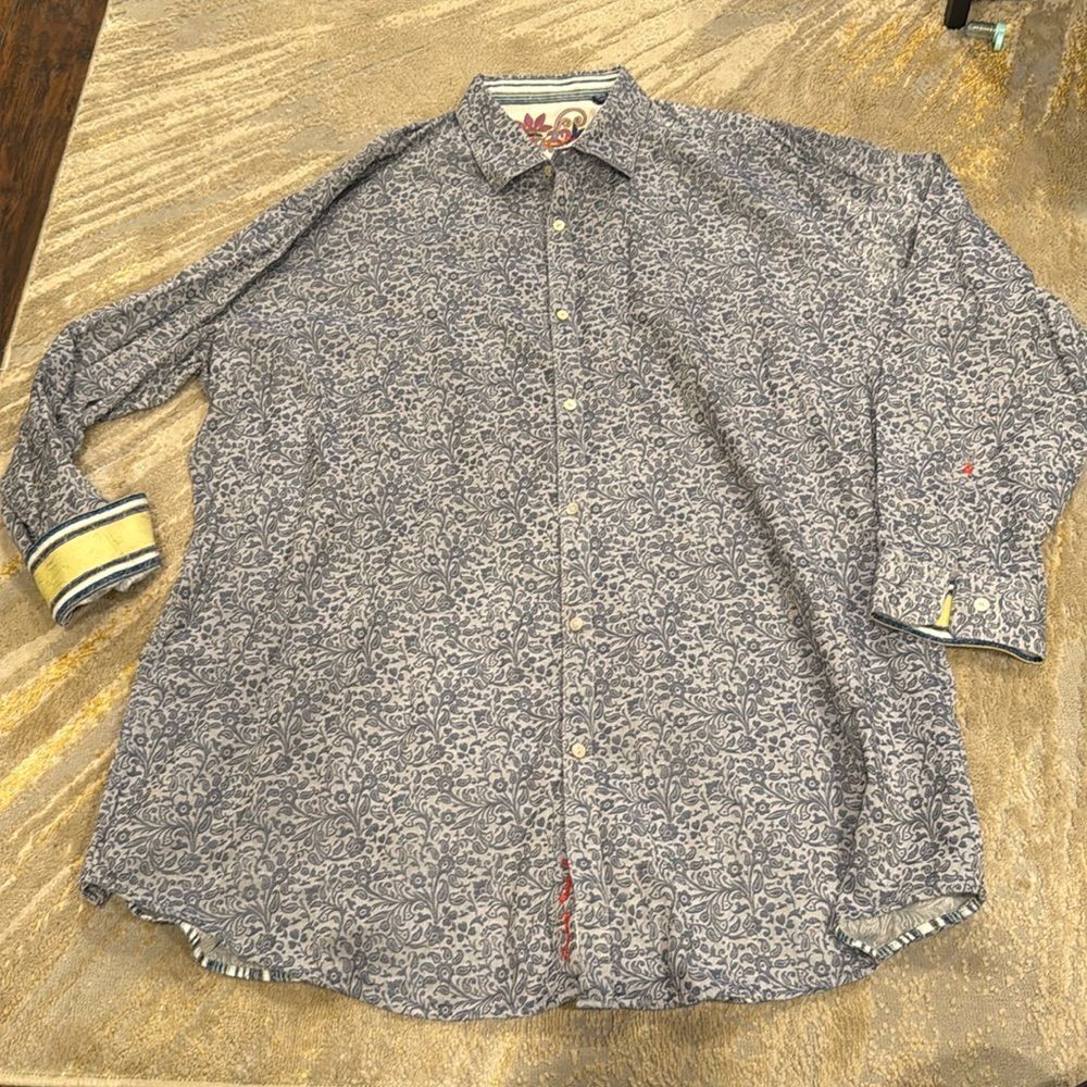 robert graham long sleeve shirt 3XLB flower print all over in EUC flip cuffs